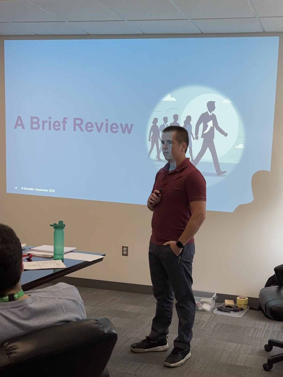 Shem Hatfield presenting a leadership training slide to a group in Taylorsville, North Carolina