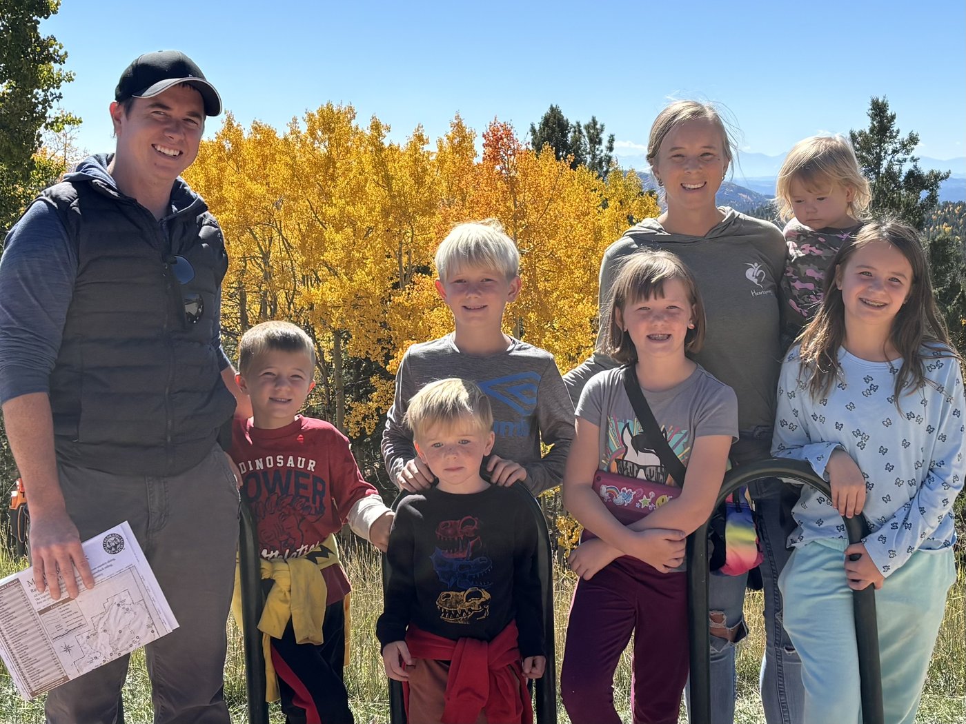 Shem Hatfield hiking with his family in the mountains